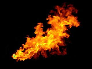 Fiery flames of fire dancing on a dark black background, blaze, hot, inferno