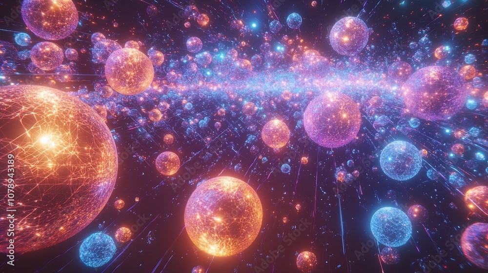 Poster quantum internet glowing interconnected light orbs representing a secure digital data web