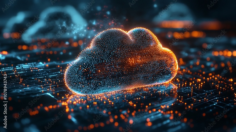 Poster glowing quantum cloud computing system showcasing decentralized and secure data processing