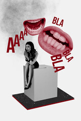 Composite trend artwork sketch image photo collage of young lady depressed face sit mouth lips...
