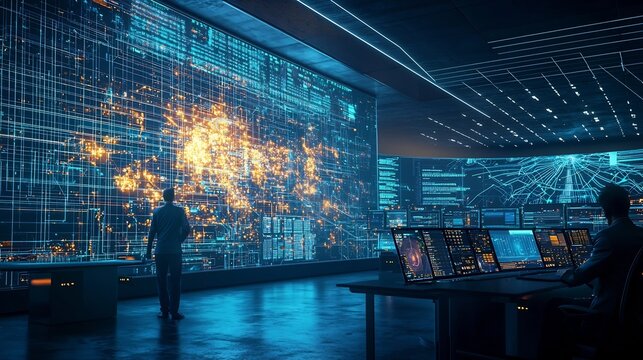 Futuristic smart grid interface in a command center monitoring energy flow and city wide consumption - Powered by Adobe