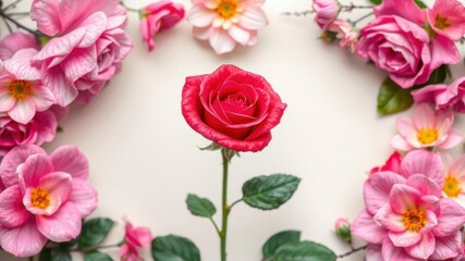 Rose flower with overlapping green leaves forming a delicate frame, rose, flower, decoration