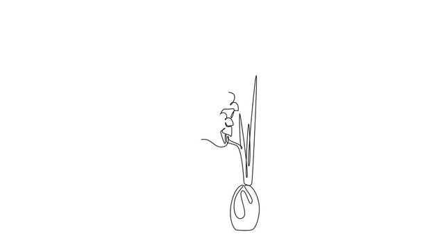Animated self drawing of continuous line draw of beauty fresh gladiolus for home wallpaper art decoration. Printable poster decorative sword gladius flower concept. Full length single line animation
