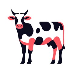 Cartoon cow illustration standing, white isolated background.