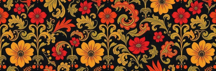 Swirly floral retro wallpaper in vibrant colors and intricate designs, pattern, ornate, floral