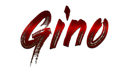 3D blood red design of name Gino on white background.