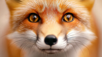 Obraz premium Animal front and look straight, Close up of fox face with pointed ears and curious eyes, showcasing its vibrant orange fur and expressive features