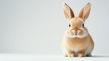 Obraz premium Animal front and look straight, Cute bunny rabbit with floppy ears sitting on light background, exuding playful and charming expression