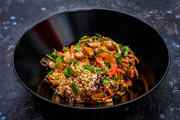 Stir-Fried Glass Noodles with Seafood and Vegetables
