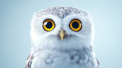 Obraz premium Animal front and look straight, Owl staring directly at viewer with wide eyes, showcasing its unique features and captivating expression. stunning representation of nature beauty