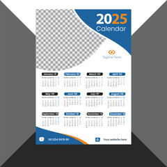 2025 one-page New Year colourful wall calendar design template