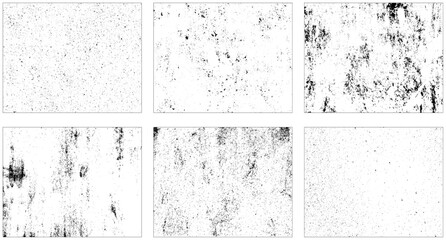 Set of grunge textures. Vector distress overlay textures. Black and white pattern. 