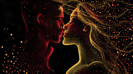 A romantic image of a couple kissing with artistic dots. suitable for various design projects. Romantic. Illustration