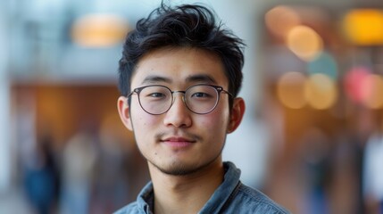 A backdrop of diverse colors illuminates an Asian student's introspective expression, marking his educational achievements