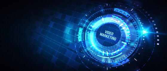 Video marketing and advertising concept on screen.  Business, Technology, Internet and network concept. 3d illustration