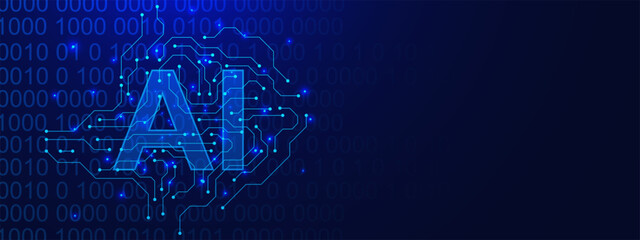 Artificial intelligence with futuristic circuit board for machine learning and digital technology banner background