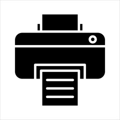 Print icon. Black and white outlined printer icon with blank and printed paper. simple clean vector illustration