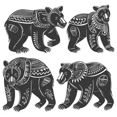 Fototapeta premium Four Black Bears with Tribal Geometric Pattern Decor