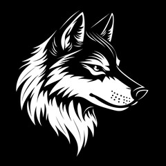 Obraz premium a black and white wolf head on a black background