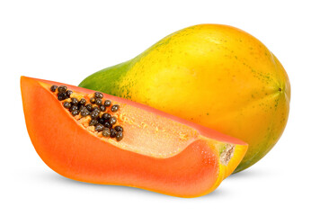 Ripe papaya isolated on white clipping path