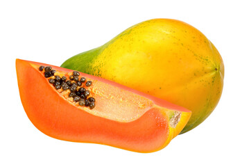Ripe papaya isolated on white clipping path