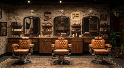 Retro 1950s Barber Shop with Modern Tablets - Generative AI
