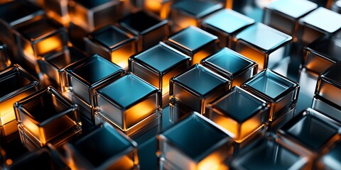 Obraz premium a close up of a bunch of shiny cubes with lights