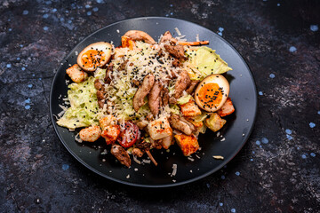 Caesar Salad with Grilled Chicken and Soft-Boiled Egg