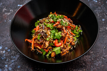 Stir-Fried Glass Noodles with Vegetables and Sesame Seeds