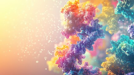 Abstract colorful molecular structure with vibrant particles and light effects.