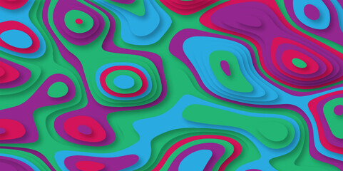 Abstract wavy line multicolor 3d paper cut background. Topographic canyon geometric map relief texture with curved layers and shadow. Abstract realistic papercut