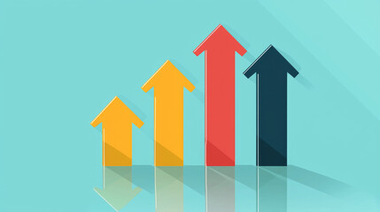 Colorful upward arrows representing growth and progress on teal background. Ideal for business and finance themes