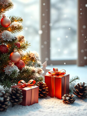 Christmas tree with gift boxes background