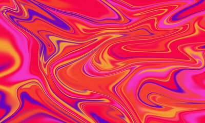 Swirling psychedelic abstract background in vibrant red, pink, yellow, and blue hues.