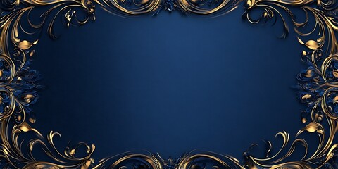 a close up of a gold and blue background with a decorative frame
