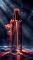 Naklejka premium A contemporary water-based product advertisement showcases stylish cans and bottles surrounded by ethereal vapor, highlighting innovative design and freshness