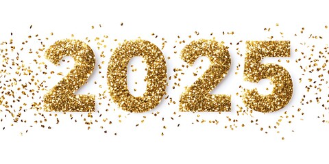 a close up of a gold glitter number on a white background