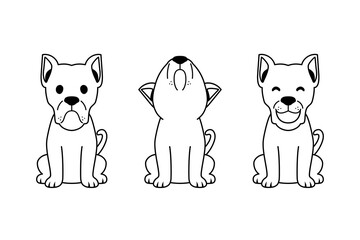 Set of vector black and white cartoon character cane corso dog for design.