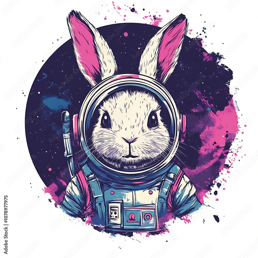 Poster an astronaut rabbit in space.
