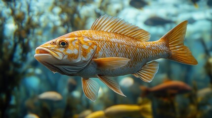 Obraz premium A vibrant orange fish swimming among underwater plants.