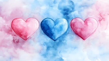 Obraz premium Sweet Valentine card with pastel heart shapes, watercolor wash, gentle romantic style, soft background
