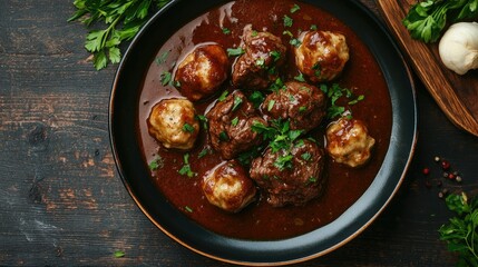 Savory Meatballs in Rich Gravy with Fresh Herbs