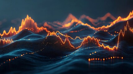 Glowing Abstract Data Landscape Representing Dynamic Market Trends Over Time