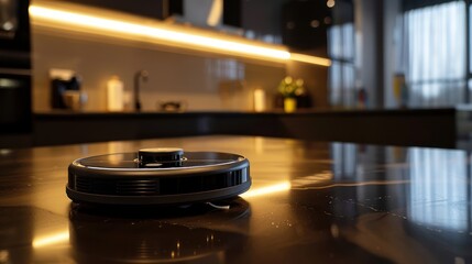 smart robot vacuum cleaner in a stylish living room, representing advanced technology and home automation