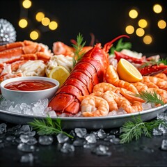 Festive Seafood Platter with Lobster and Shrimp