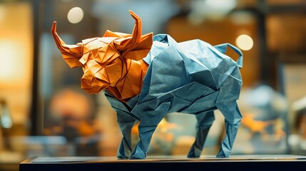 Origami - Folding paper in the shape of Taurus (born between April 20 and May 20) The message is that even though it is just paper, if you try your best, it can lift you up on a pedestal gracefully.