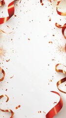 Colorful ribbons and confetti on white background festive wallpaper