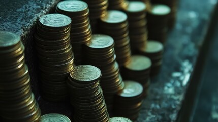 Coins stacked as steps showing economic progress