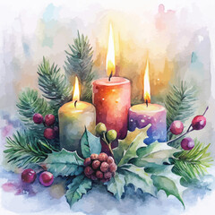 Watercolor Christmas Candles Background