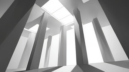 Fototapeta premium Abstract architectural rendering with pillars and skylight, minimalist modern design.